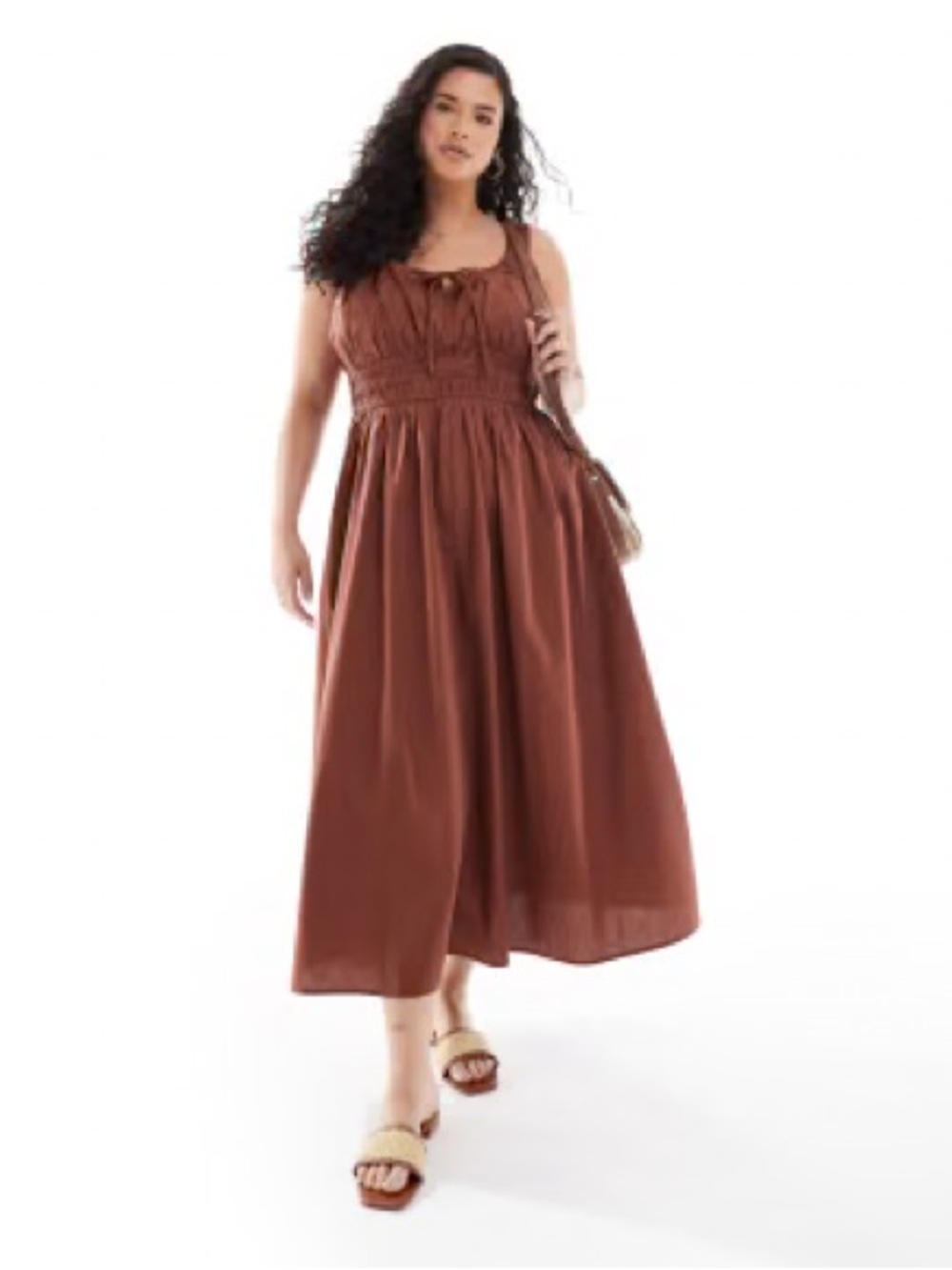 En Saison Smocked Midi Dress in Chestnut